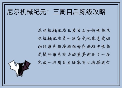 尼尔机械纪元：三周目后练级攻略